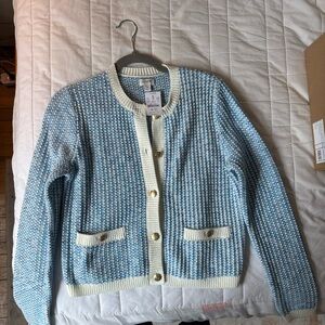 Blue and White Knit Cardigan